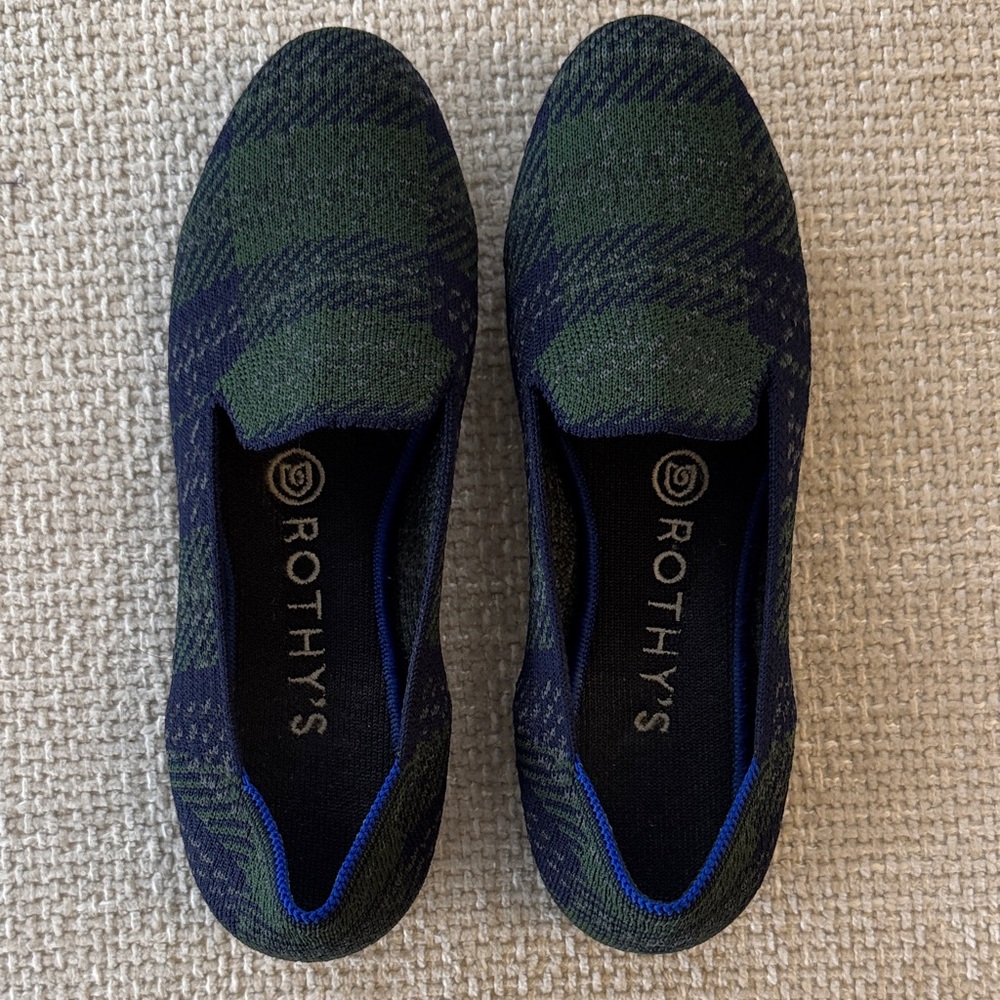 Rothy's Women’s Plaid Green and Blue Loafers size 6.5 /6 1/2
